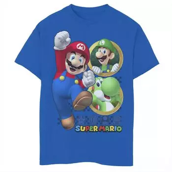 Футболка с рисунком Super Mario Luigi Yoshi and Mario Portraits для мальчиков 8–20 лет Licensed Character