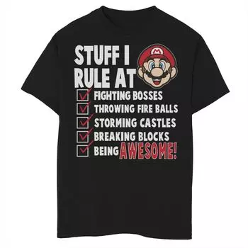 Футболка с рисунком Super Mario Stuff I Rule At List для мальчиков 8–20 лет Licensed Character, черный