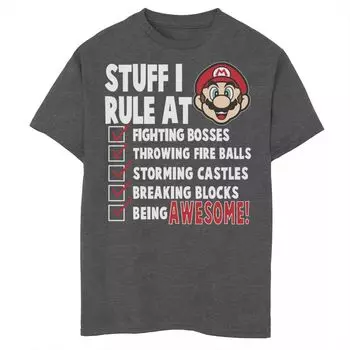 Футболка с рисунком Super Mario Stuff I Rule At List для мальчиков 8–20 лет Licensed Character