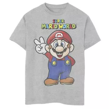 Футболка с рисунком «Super Mario World Mario Peace» для мальчиков 8–20 лет Licensed Character, цвет Athletic Heather