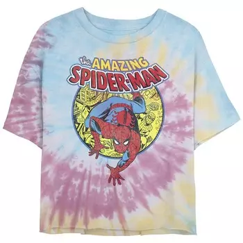 Футболка с рисунком тай-дай с изображением комиксов Marvel The Amazing Spiderman для юниоров Licensed Character, цвет Blue Pink Light Yellow