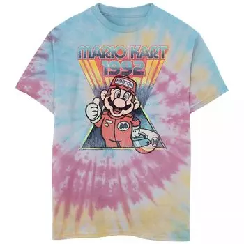 Футболка с рисунком тай-дай в стиле ретро, Nintendo Mario Kart 1992 года для мальчиков 8–20 лет Licensed Character