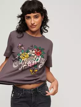 Футболка с рисунком татуировки и надписью Superdry, рок-серый