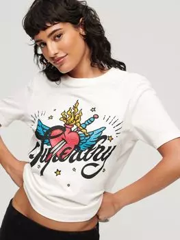 Футболка с рисунком татуировки и надписью Superdry, экрю