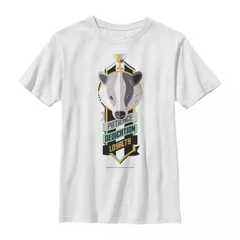 Футболка с рисунком «Терпение, преданность и верность Гарри Поттера» для мальчиков 8–20 лет со значком Хаффлпаффа Harry Potter, белый