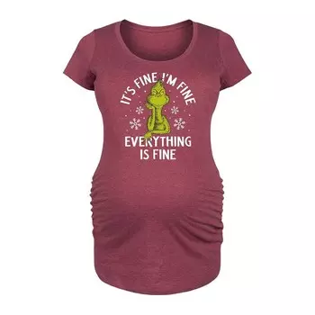 Футболка с рисунком The Grinch It's Fine I'm Fine для беременных Licensed Character, цвет Heather Red