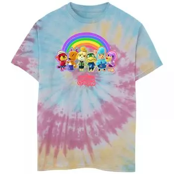 Футболка с рисунком Tie Dye для мальчиков 8–20 лет Nintendo Animal Crossing Rainbow Characters Tie Dye Licensed Character