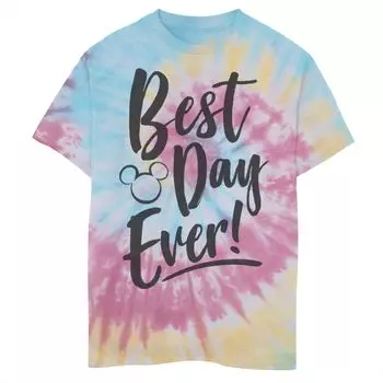 Футболка с рисунком Tie Dye с силуэтом Микки Хэда для мальчиков 8–20 лет Disney Park Best Day Ever Disney