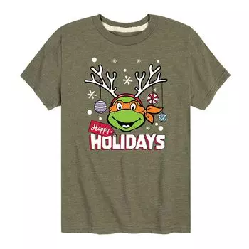 Футболка с рисунком TMNT Happy Holidays для мальчиков 8–20 лет Licensed Character, зеленый