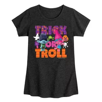 Футболка с рисунком Trick Or Troll для девочек Licensed Character, черный