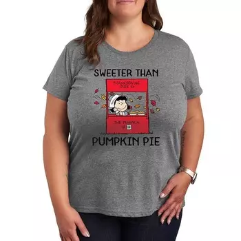 Футболка с рисунком тыквенного пирога Plus Peanuts Lucy Licensed Character, цвет Heather Gray