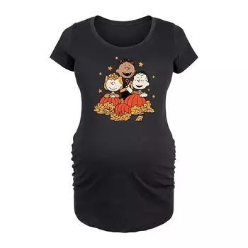 Футболка с рисунком тыквы и листьев Maternity Peanuts Licensed Character, черный