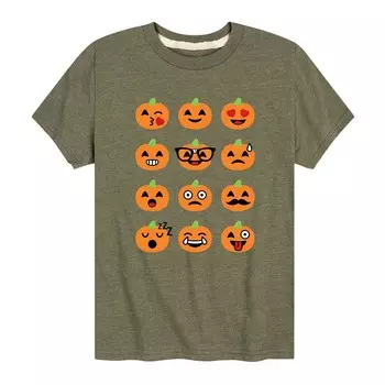 Футболка с рисунком тыквы и смайликами для мальчиков 8–20 лет Licensed Character, цвет Heather Military Green