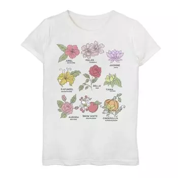 Футболка с рисунком «Виды цветов» для девочек 7–16 лет «Принцессы Диснея» Disney