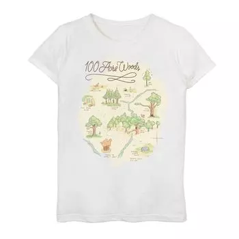 Футболка с рисунком «Винни-Пух» Disney для девочек 7–16 лет, площадь 100 акров, карта леса Disney