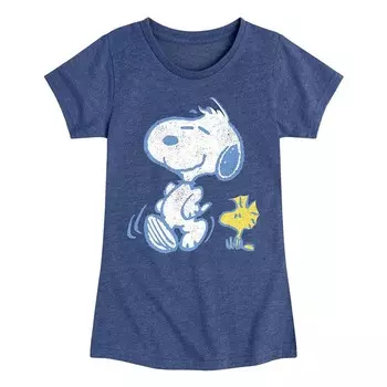 Футболка с рисунком в пастельных тонах для девочек Peanuts Snoopy Woodstock Licensed Character, цвет Heather Navy