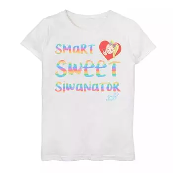 Футболка с рисунком в радужную полоску для девочек 7–16 лет Jojo Siwa "Smart, Sweet, Siwanator" Licensed Character, белый