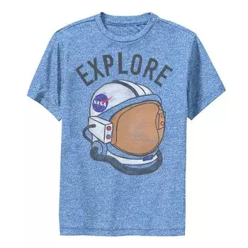 Футболка с рисунком в стиле ретро для мальчиков 8–20 лет, шлем NASA Explore Performance Licensed Character