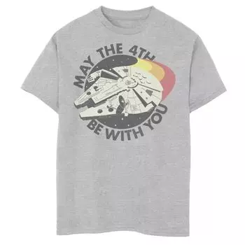 Футболка с рисунком в стиле ретро для мальчиков 8–20 лет «Сокол тысячелетия» «Звездные войны, четвертое мая будет с тобой» Star Wars