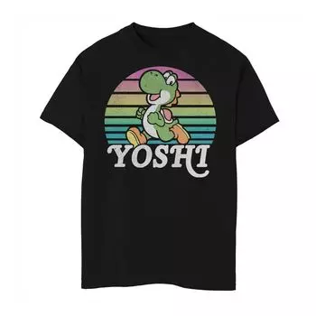 Футболка с рисунком в стиле ретро Nintendo Super Mario Yoshi для мальчиков 8–20 лет Licensed Character, черный