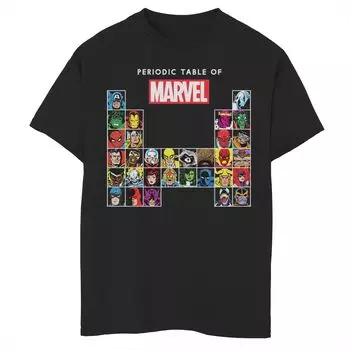 Футболка с рисунком в стиле ретро с периодической таблицей героев и злодеев Marvel для мальчиков 8–20 лет Licensed Character