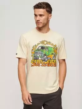 Футболка с рисунком в стиле ретро Superdry Motor, овсяно-белая