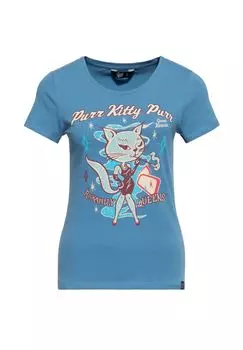 Футболка с рисунком в стиле рокабилли Purr Kitty Purr Queen Kerosin, синий