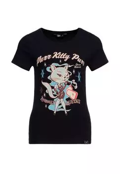 Футболка с рисунком в стиле рокабилли Purr Kitty Purr Queen Kerosin, черный
