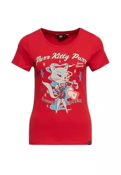 Футболка с рисунком в стиле рокабилли Purr Kitty Purr Queen Kerosin, красный