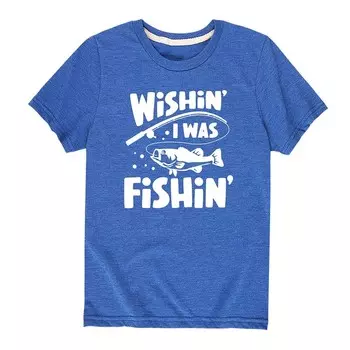 Футболка с рисунком «Wishin' I Was Fishin'» для мальчиков 8–20 лет Licensed Character, синий