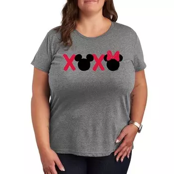 Футболка с рисунком XOXO большого размера Disney's Микки и Минни Маус Licensed Character, цвет Heather Gray