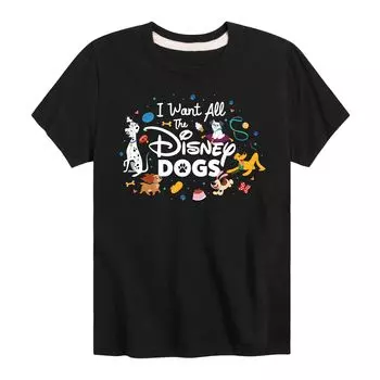 Футболка с рисунком «Я хочу всех собак Диснея» для мальчиков 8–20 лет Disney, черный