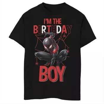 Футболка с рисунком «Я - именинник Хаски» для мальчиков Marvel Ultimate Spider-Man Miles Morales Licensed Character, черный