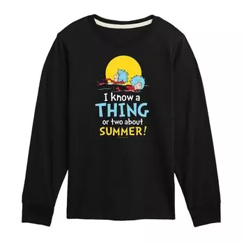 Футболка с рисунком «Я кое-что знаю о лете» для мальчиков 8–20 лет Dr. Seuss Thing One & Thing Two Licensed Character, черный