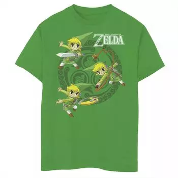 Футболка с рисунком Zelda Link для мальчиков 8–20 лет с мультяшным рисунком в позе круга Licensed Character