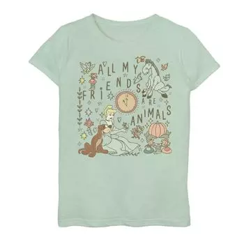 Футболка с рисунком «Золушка» для девочек 7–16 лет Disney «Все мои друзья — животные» Disney, светло-зеленый