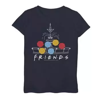 Футболка с рисунком зонтика и фонтана для девочек 7–16 лет Friends Licensed Character, синий