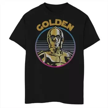 Футболка с рисунком «Звездные войны» C-3PO для мальчиков «золотой хаски» Licensed Character, черный