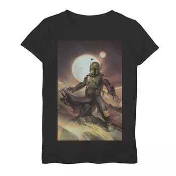 Футболка с рисунком «Звездные войны» для девочек 7–16 лет, постер «Книга Бобы Фетта» Star Wars, черный