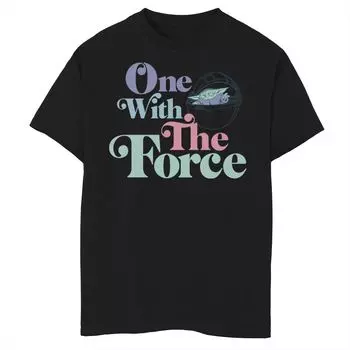 Футболка с рисунком «Звездные войны: Ребенок» для мальчиков 8–20 лет, известная как Baby Yoda One With The Force Star Wars, черный