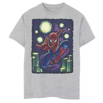 Футболка с рисунком «Звездный Нью-Йорк» для мальчиков 8–20 лет и Husky Marvels Spiderman Starry New York Licensed Character