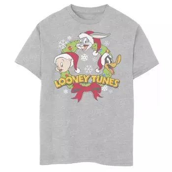 Футболка с рождественским групповым венком и рисунком Looney Tunes для мальчиков 8–20 лет Licensed Character