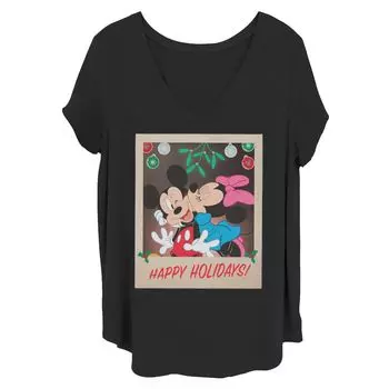 Футболка с рождественским портретом Juniors' Plus Disney «Микки и Минни» Happy Holidays Licensed Character