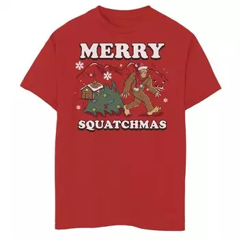 Футболка с рождественским рисунком Merry Squatchmas Bigfoot для мальчиков 8–20 лет Licensed Character, красный