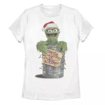 Футболка с рождественскими гирляндами «Улица Сезам» для юниоров Oscar The Grouch с надписью «Now Scram» Licensed Character