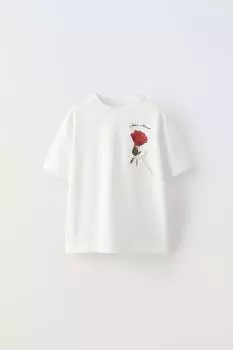 Футболка с розой и бантом ZARA, белый