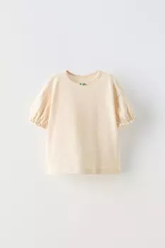 Футболка с розовым пуантелем ZARA, экрю
