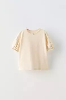 Футболка с розовым пуантелем ZARA, экрю