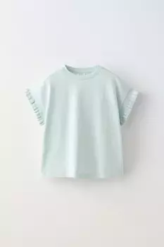 Футболка с рубчиком на рукавах ZARA, светло-голубой