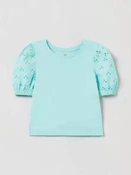 Футболка с рукавами из английской вышивки Gap, цвет aquamarine blue